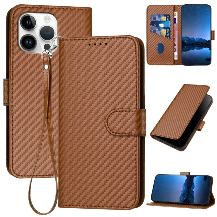 YX0070 Carbon Fiber Buckle Leather Phone Case with Lanyard, For iPhone 17, For iPhone Air, For iPhone 16 Pro Max