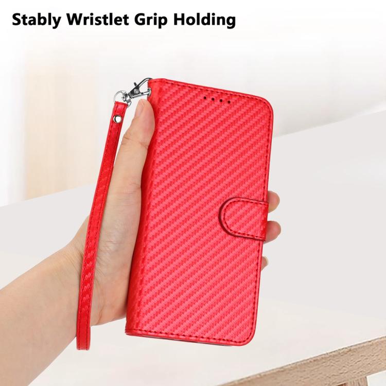 YX0070 Carbon Fiber Buckle Leather Phone Case with Lanyard, For iPhone 17e / 16e, For iPhone 17 Pro Max, For iPhone 17 Pro