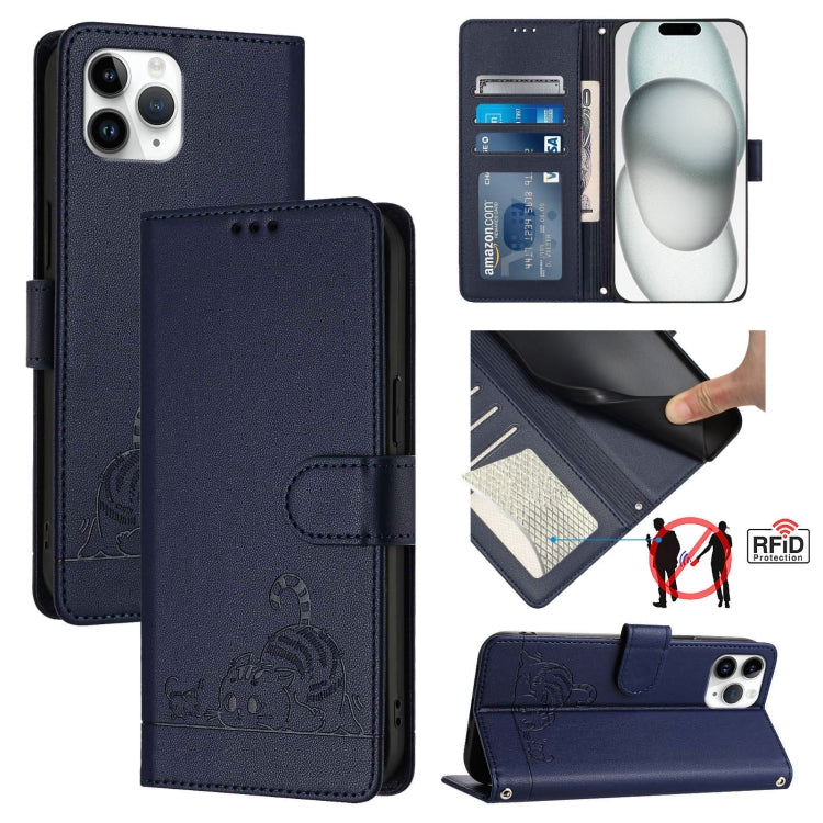 Cat Rat Embossed Pattern RFID Leather Phone Case with Lanyard, For iPhone 11 Pro Max, For iPhone 11, For iPhone 11 Pro, For iPhone XS / X
