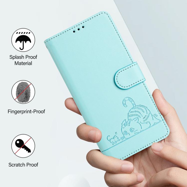 Cat Rat Embossed Pattern RFID Leather Phone Case with Lanyard, For iPhone 17 Pro Max, For iPhone 17 Pro, For iPhone 17, For iPhone Air