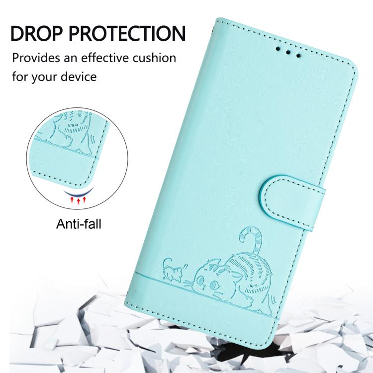 Cat Rat Embossed Pattern RFID Leather Phone Case with Lanyard, For iPhone 17 Pro Max, For iPhone 17 Pro, For iPhone 17, For iPhone Air