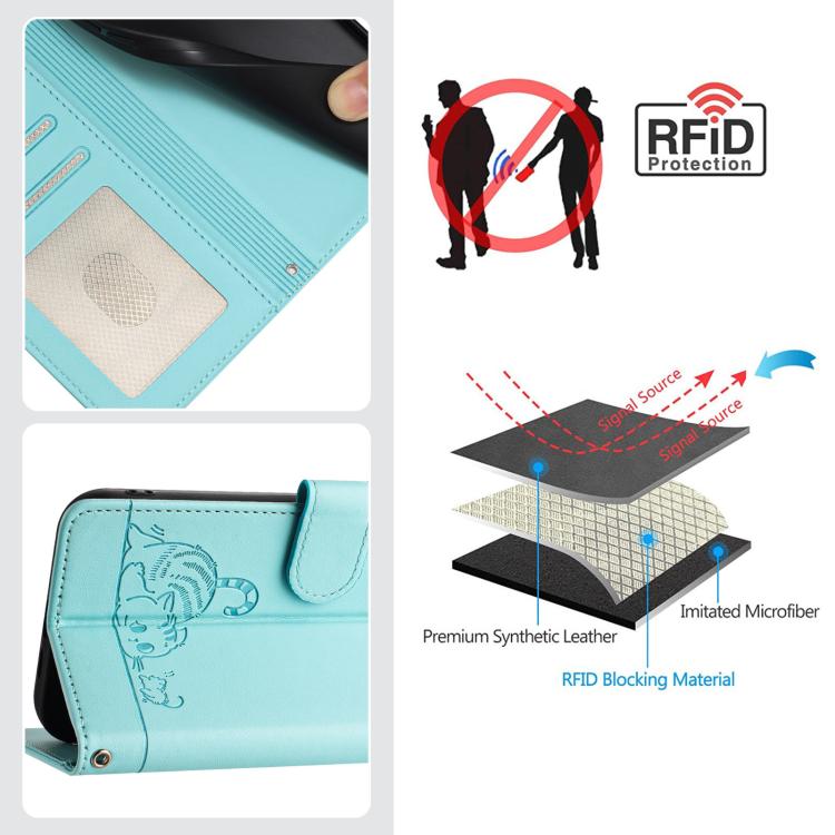 Cat Rat Embossed Pattern RFID Leather Phone Case with Lanyard, For iPhone 17 Pro Max, For iPhone 17 Pro, For iPhone 17, For iPhone Air