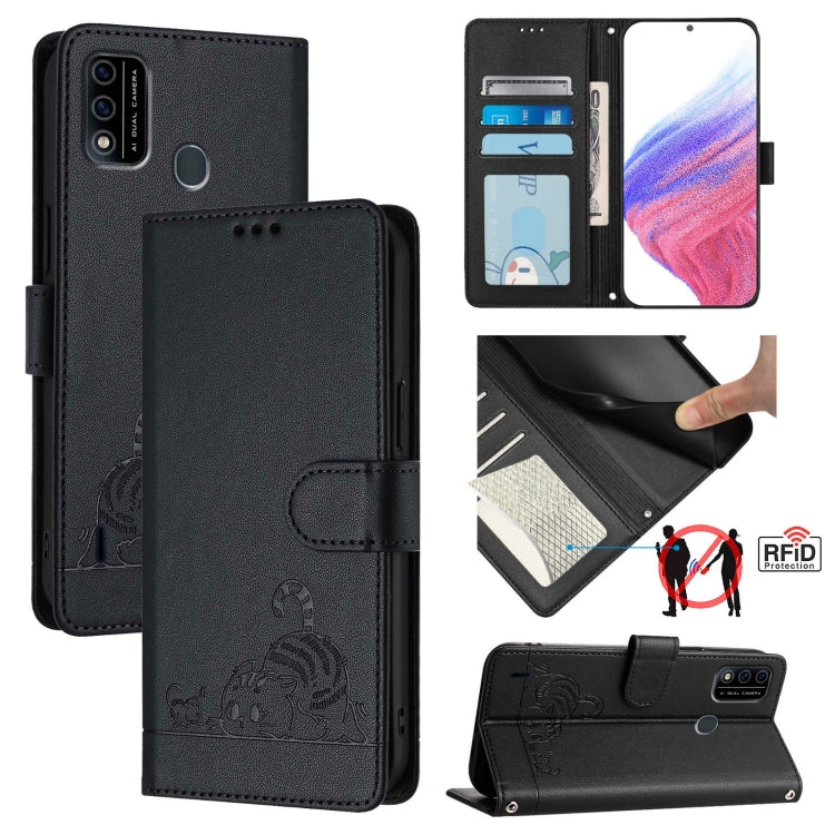Cat Rat Embossed Pattern RFID Leather Phone Case with Lanyard, For itel A48