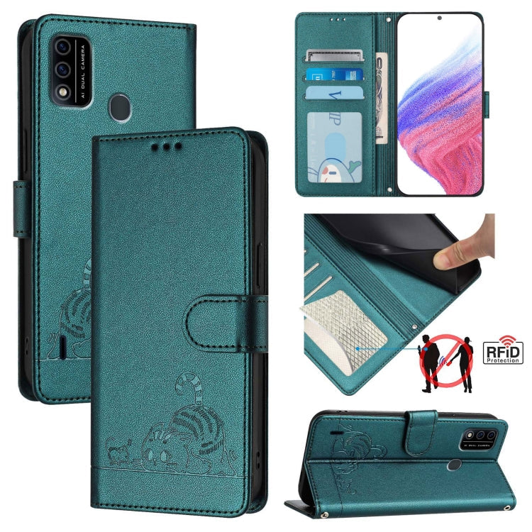 Cat Rat Embossed Pattern RFID Leather Phone Case with Lanyard, For itel A48