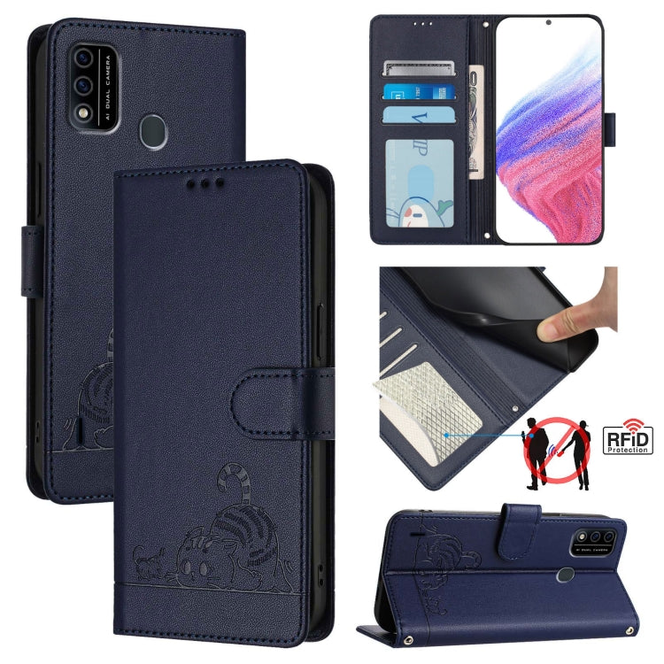 Cat Rat Embossed Pattern RFID Leather Phone Case with Lanyard, For itel A48