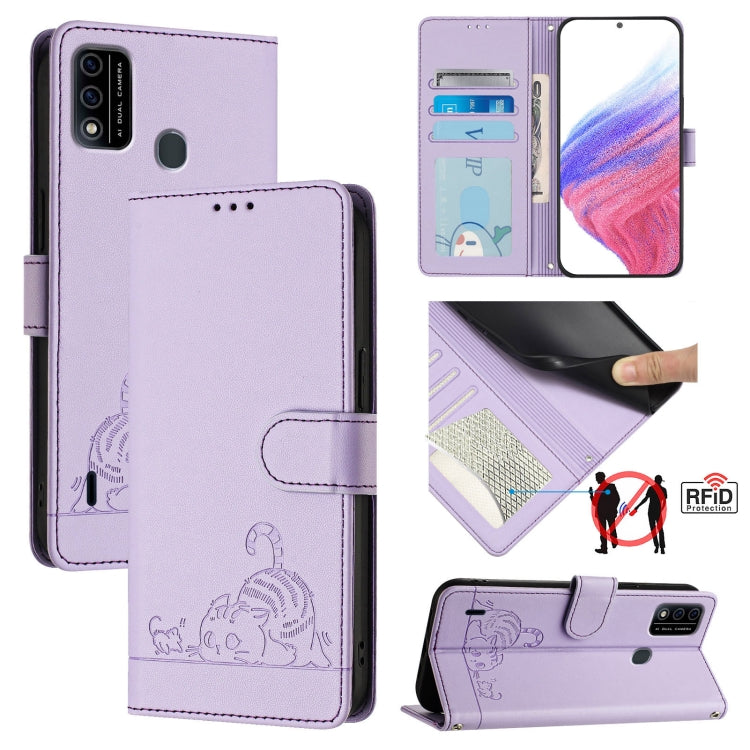 Cat Rat Embossed Pattern RFID Leather Phone Case with Lanyard, For itel A48