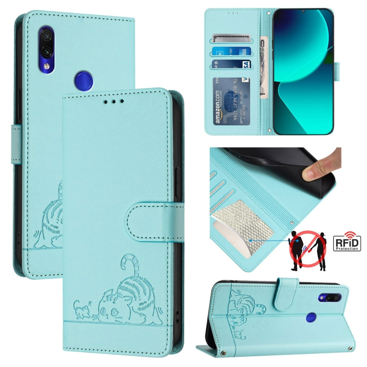 Cat Rat Embossed Pattern RFID Leather Phone Case with Lanyard, For Xiaomi Redmi Note 8 Pro, For Xiaomi Redmi Note 7 / 7S, For Xiaomi Redmi Note 7 Pro