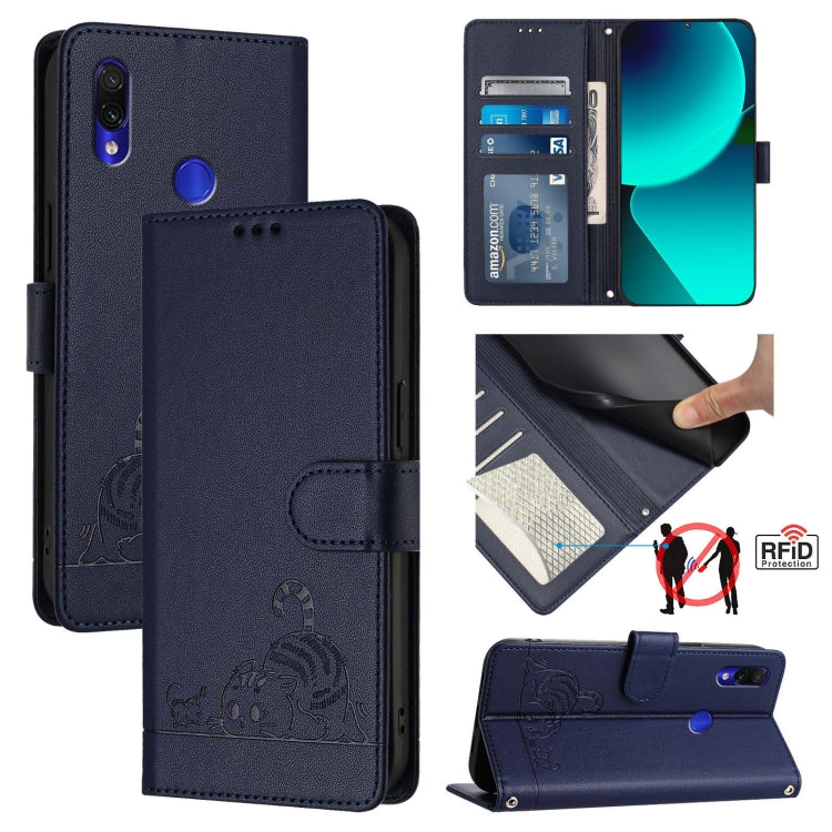 Cat Rat Embossed Pattern RFID Leather Phone Case with Lanyard, For Xiaomi Redmi Note 8 Pro, For Xiaomi Redmi Note 7 / 7S, For Xiaomi Redmi Note 7 Pro