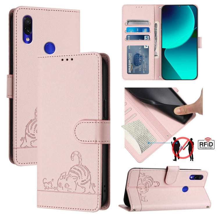 Cat Rat Embossed Pattern RFID Leather Phone Case with Lanyard, For Xiaomi Redmi Note 8 Pro, For Xiaomi Redmi Note 7 / 7S, For Xiaomi Redmi Note 7 Pro