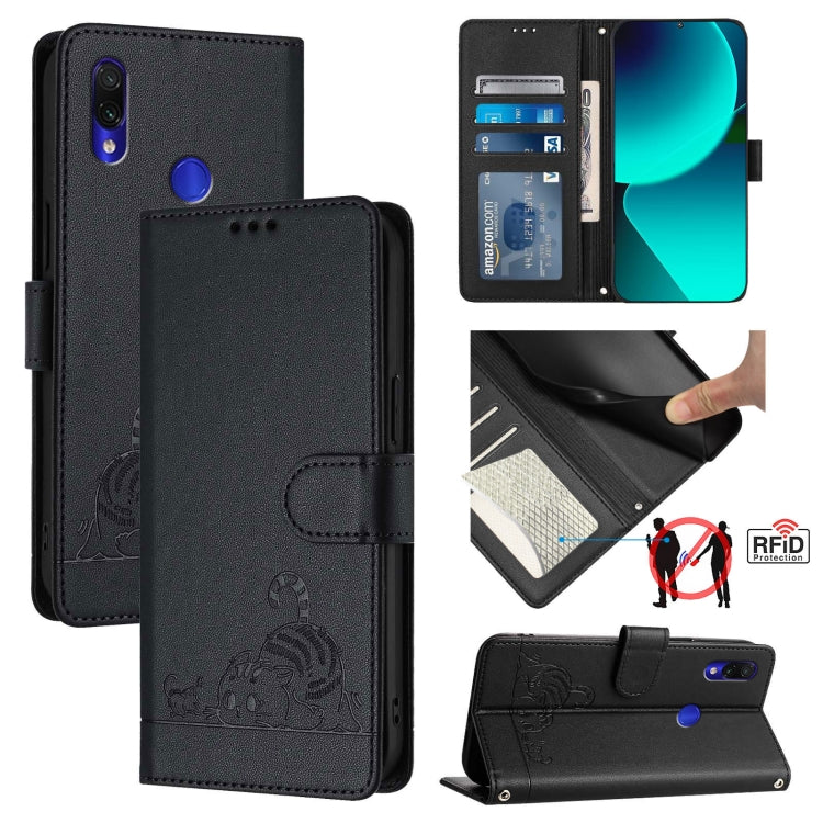 Cat Rat Embossed Pattern RFID Leather Phone Case with Lanyard, For Xiaomi Redmi Note 8 Pro, For Xiaomi Redmi Note 7 / 7S, For Xiaomi Redmi Note 7 Pro