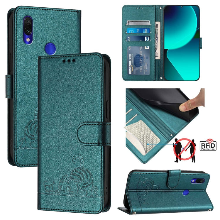 Cat Rat Embossed Pattern RFID Leather Phone Case with Lanyard, For Xiaomi Redmi Note 8 Pro, For Xiaomi Redmi Note 7 / 7S, For Xiaomi Redmi Note 7 Pro