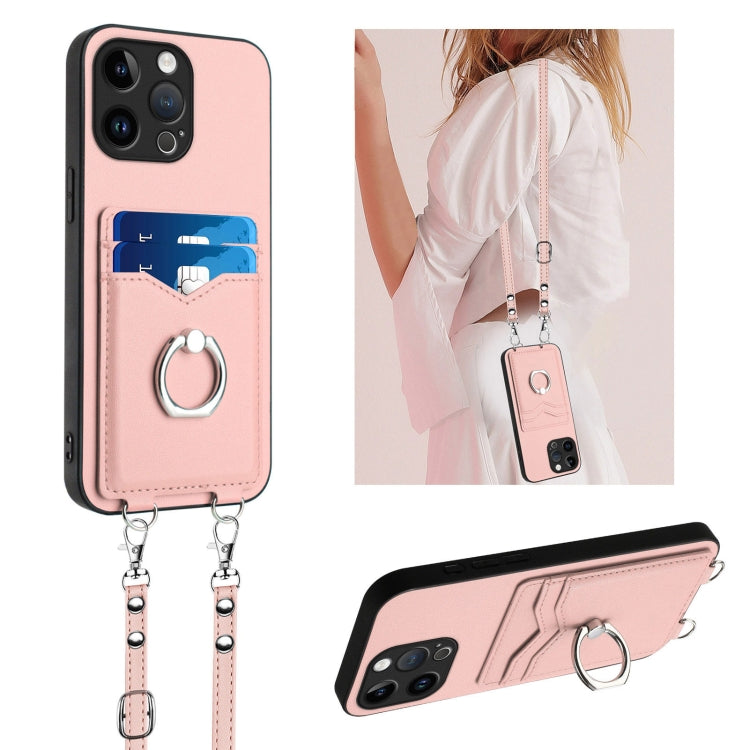 R20 Crossbody Rope Ring Card Holder Phone Case, For iPhone 15 Pro Max, For iPhone 15 Pro, For iPhone 15 Plus, For iPhone 15