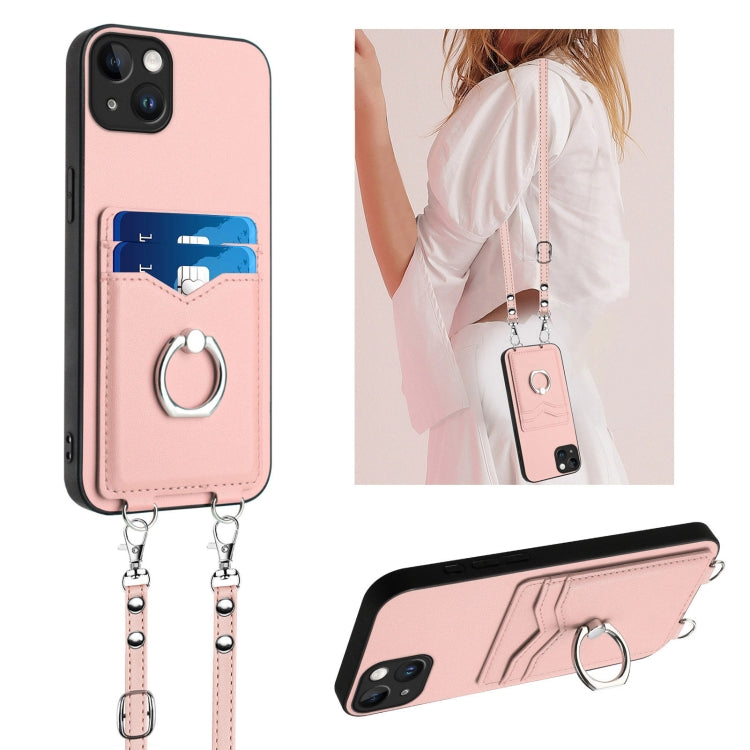 R20 Crossbody Rope Ring Card Holder Phone Case, For iPhone 15 Pro Max, For iPhone 15 Pro, For iPhone 15 Plus, For iPhone 15