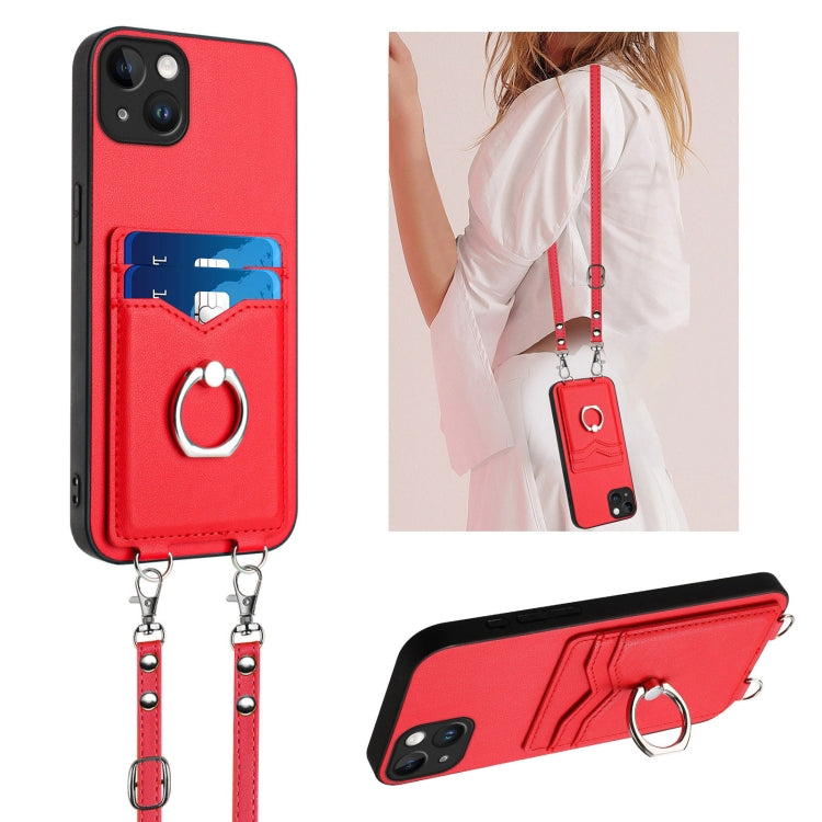 R20 Crossbody Rope Ring Card Holder Phone Case, For iPhone 15 Pro Max, For iPhone 15 Pro, For iPhone 15 Plus, For iPhone 15