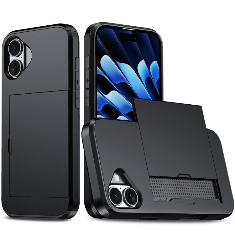 Shockproof Armor Phone Case with Card Slot, For iPhone 16 Pro, For iPhone 16 Plus