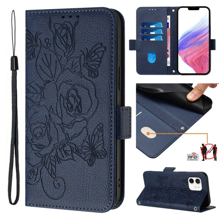 Embossed Rose RFID Anti-theft Leather Phone Case, For iPhone 13 mini, For iPhone 12  / 12 Pro, For iPhone 12 Pro Max, For iPhone 12 mini