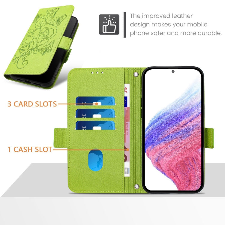 Embossed Rose RFID Anti-theft Leather Phone Case, For iPhone 15, For iPhone 14 Plus, For iPhone 14 / 13, For iPhone 14 Pro