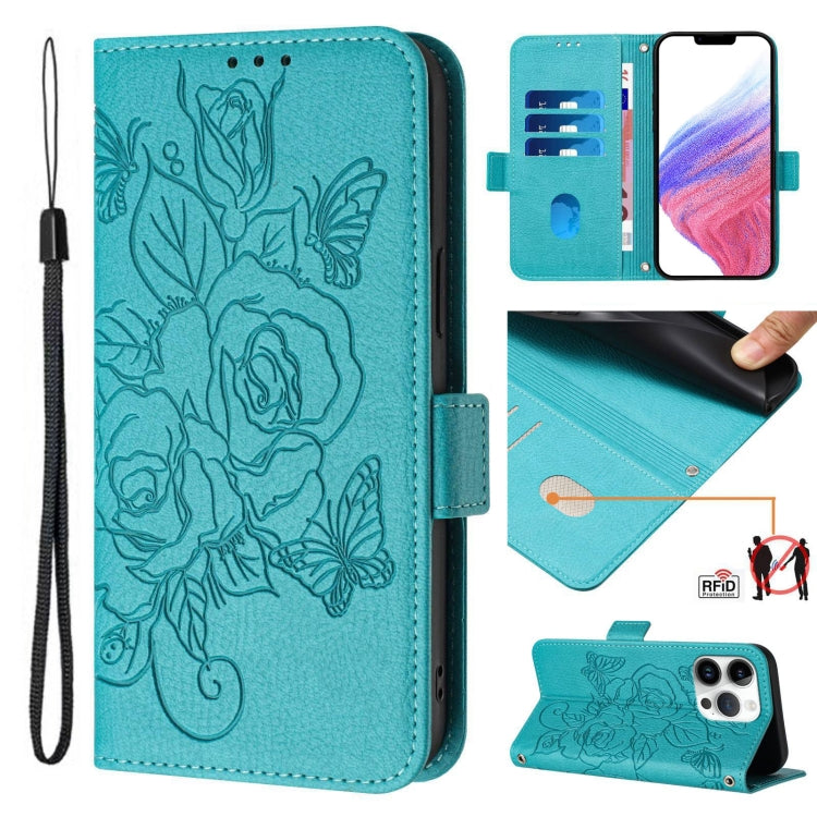 Embossed Rose RFID Anti-theft Leather Phone Case, For iPhone SE 2024, For iPhone 16 Pro Max, For iPhone 16 Pro, For iPhone 16 Plus