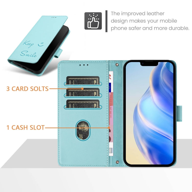 Smile Embossing RFID Leather Phone Case, For iPhone 15, For iPhone 14 Plus, For iPhone 14 / 13, For iPhone 14 Pro