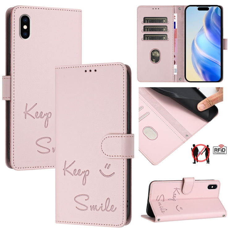 Smile Embossing RFID Leather Phone Case, For iPhone X / XS, For iPhone XR, For iPhone XS Max, For iPhone 8 Plus / 7 Plus
