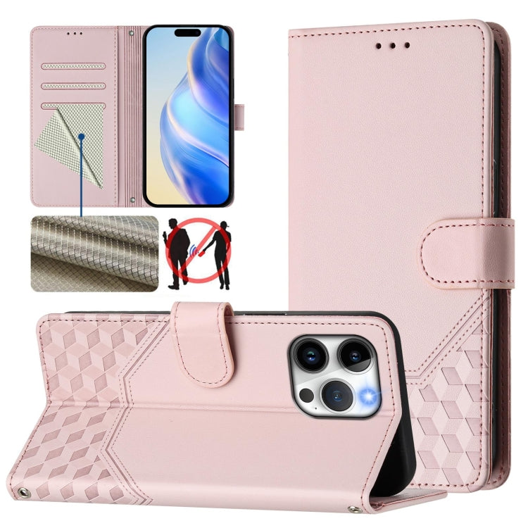 Honeycomb Embossing RFID Leather Phone Case, For iPhone 15, For iPhone 14 Plus, For iPhone 14 / 13, For iPhone 14 Pro