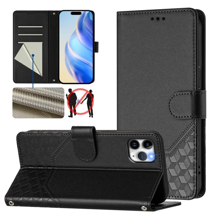 Honeycomb Embossing RFID Leather Phone Case, For iPhone 11 Pro Max, For iPhone 11, For iPhone 11 Pro, For iPhone X / XS