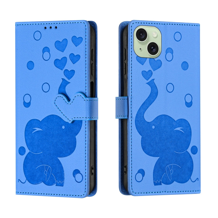 Cartoon Elephant Embossed Leather Phone Case, For iPhone 15 Pro Max, For iPhone 15 Pro, For iPhone 15 Plus, For iPhone 15