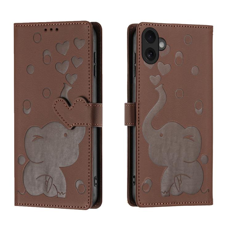 Cartoon Elephant Embossed Leather Phone Case, For iPhone 17 Pro Max, For iPhone 17 Pro, For iPhone 17, For iPhone Air