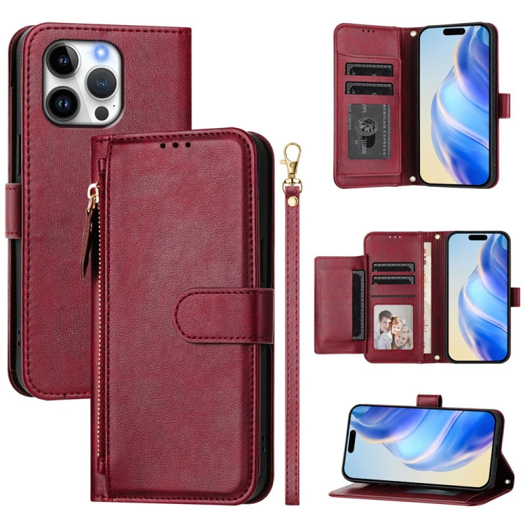 Multi-Card Slots Zipper Wallet Leather Phone Case, For iPhone Air, For iPhone 16 Pro Max, For iPhone 16 Pro, For iPhone 16 Plus
