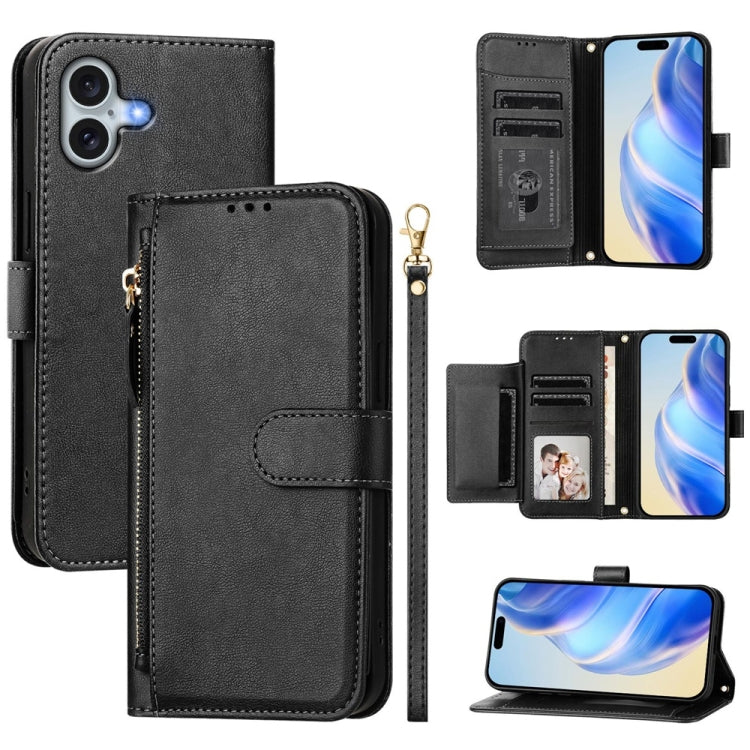 Multi-Card Slots Zipper Wallet Leather Phone Case, For iPhone Air, For iPhone 16 Pro Max, For iPhone 16 Pro, For iPhone 16 Plus