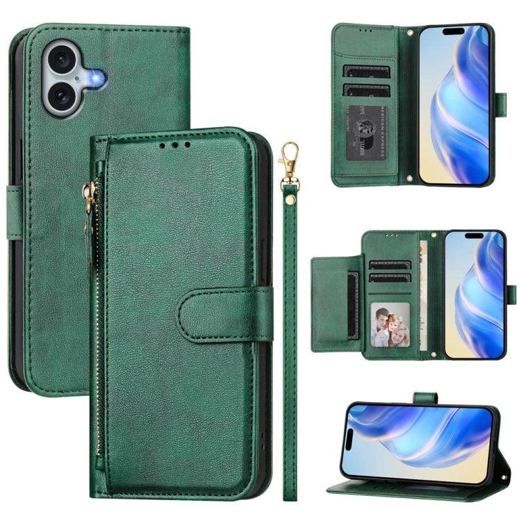 Multi-Card Slots Zipper Wallet Leather Phone Case, For iPhone Air, For iPhone 16 Pro Max, For iPhone 16 Pro, For iPhone 16 Plus