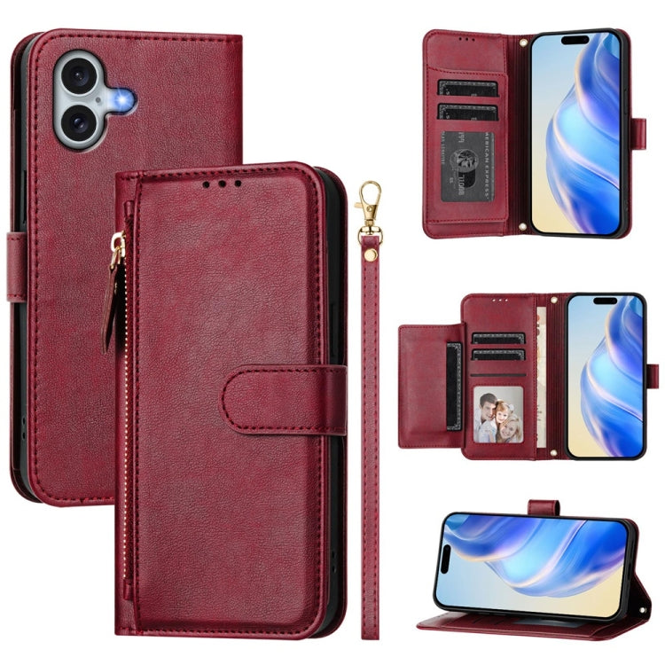 Multi-Card Slots Zipper Wallet Leather Phone Case, For iPhone Air, For iPhone 16 Pro Max, For iPhone 16 Pro, For iPhone 16 Plus