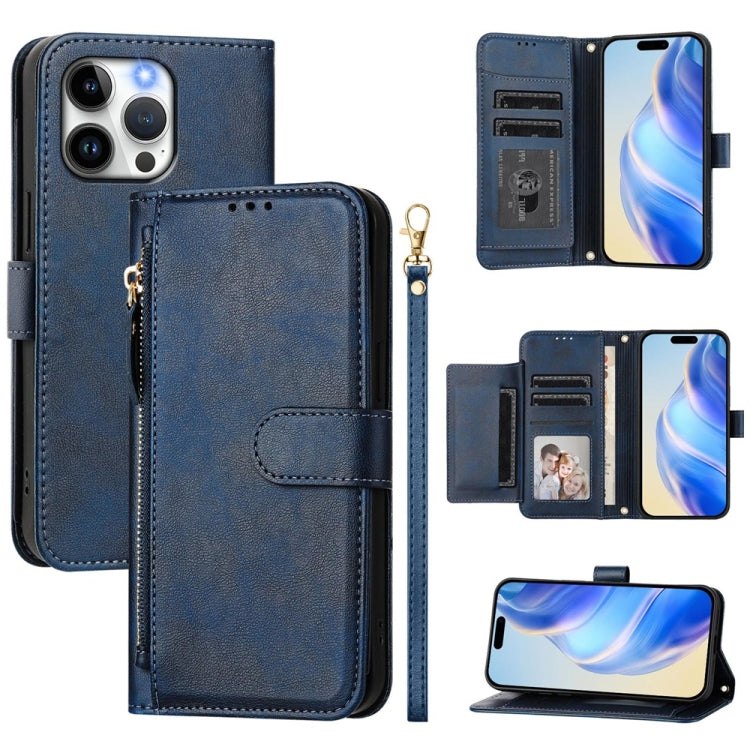 Multi-Card Slots Zipper Wallet Leather Phone Case, For iPhone 16, For iPhone 15 Pro Max, For iPhone 15 Pro, For iPhone 15 Plus