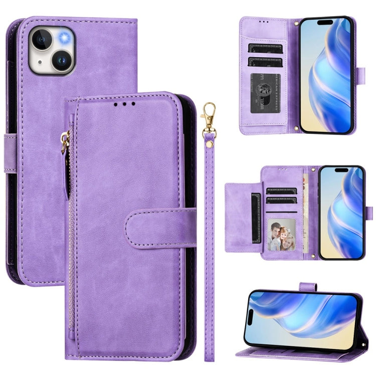 Multi-Card Slots Zipper Wallet Leather Phone Case, For iPhone 16, For iPhone 15 Pro Max, For iPhone 15 Pro, For iPhone 15 Plus