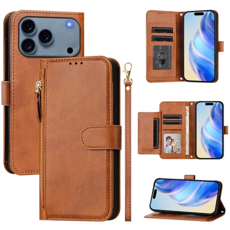 Multi-Card Slots Zipper Wallet Leather Phone Case, For iPhone 17e / 16e, For iPhone 17 Pro Max, For iPhone 17 Pro, For iPhone 17