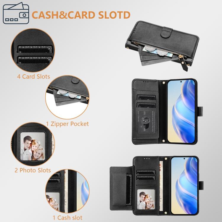 Multi-Card Slots Zipper Wallet Leather Phone Case, For iPhone Air, For iPhone 16 Pro Max, For iPhone 16 Pro, For iPhone 16 Plus