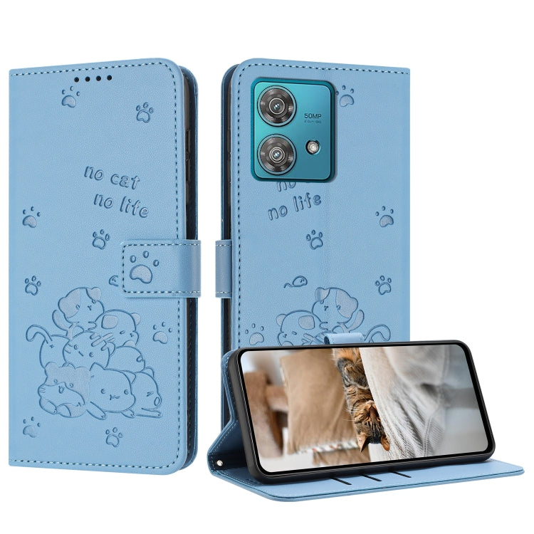 Embossed Kitten Phone Leather Case with Lanyard, For Motorola Moto G14, For Motorola Moto G Stylus 2023 4G, For Motorola Edge 40