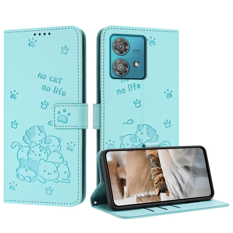 Embossed Kitten Phone Leather Case with Lanyard, For Motorola Moto G14, For Motorola Moto G Stylus 2023 4G, For Motorola Edge 40