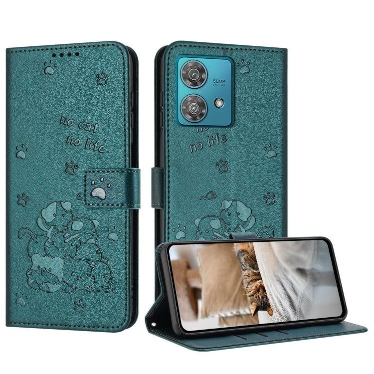 Embossed Kitten Phone Leather Case with Lanyard, For Motorola Moto G14, For Motorola Moto G Stylus 2023 4G, For Motorola Edge 40