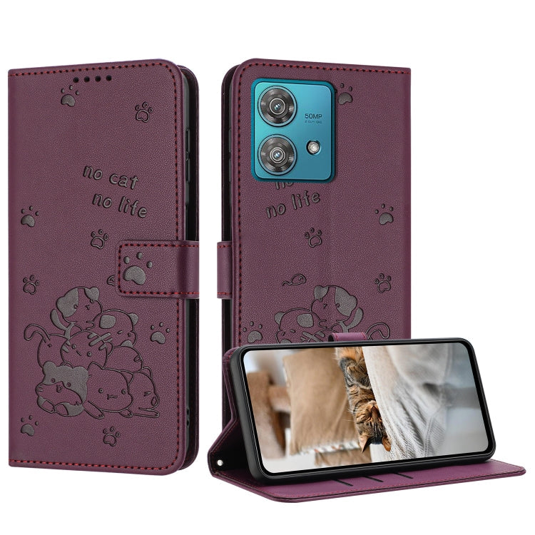 Embossed Kitten Phone Leather Case with Lanyard, For Motorola Moto G14, For Motorola Moto G Stylus 2023 4G, For Motorola Edge 40