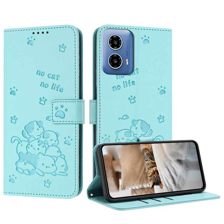 Embossed Kitten Phone Leather Case with Lanyard, For Motorola Moto G Play 4G 2024, For Motorola Moto G Power 5G 2024, For Motorola Moto G84, For Motorola Edge 40 Neo