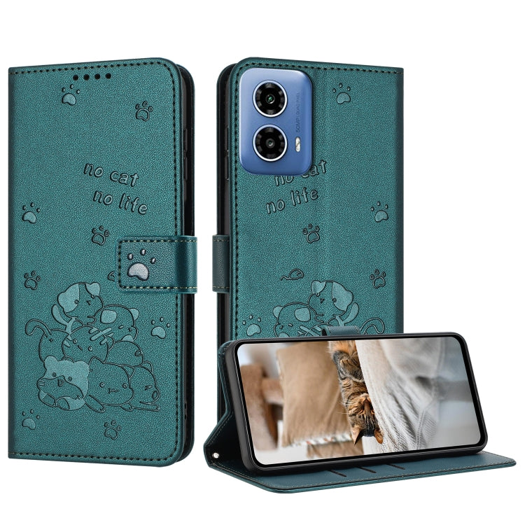 Embossed Kitten Phone Leather Case with Lanyard, For Motorola Moto G Play 4G 2024, For Motorola Moto G Power 5G 2024, For Motorola Moto G84, For Motorola Edge 40 Neo