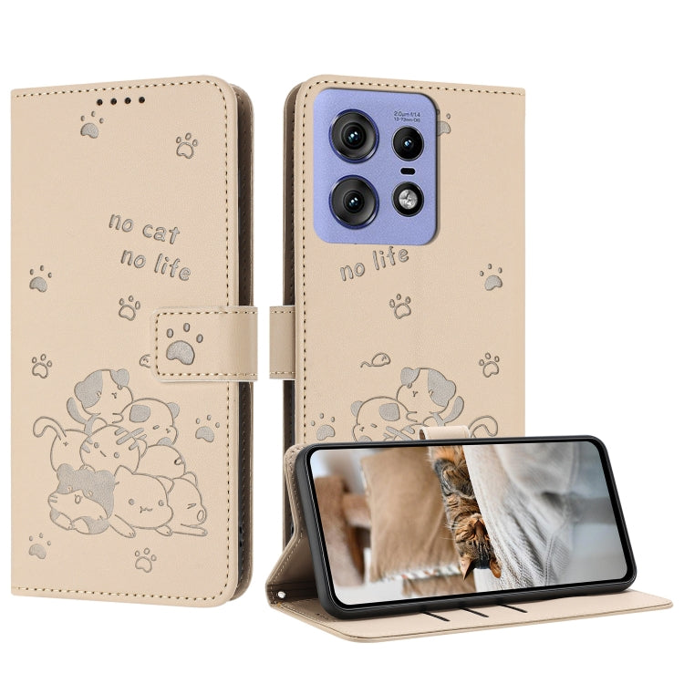 Embossed Kitten Phone Leather Case with Lanyard, For Motorola Edge 50 Fusion, For Motorola Moto G 5G 2024, For Motorola Moto G Stylus 5G 2024, For Motorola Moto G34