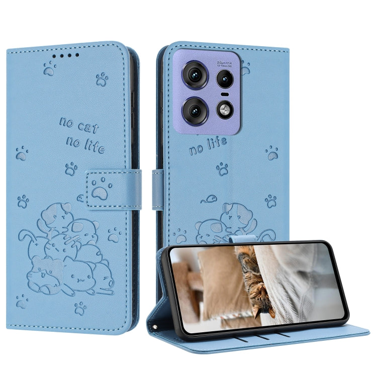 Embossed Kitten Phone Leather Case with Lanyard, For Motorola Edge 50 Fusion, For Motorola Moto G 5G 2024, For Motorola Moto G Stylus 5G 2024, For Motorola Moto G34