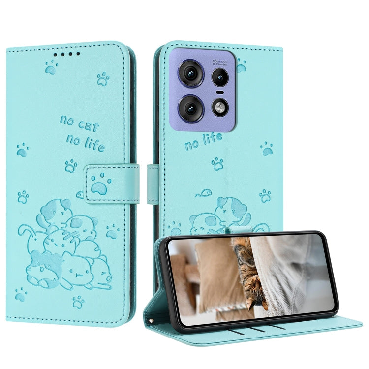 Embossed Kitten Phone Leather Case with Lanyard, For Motorola Edge 50 Fusion, For Motorola Moto G 5G 2024, For Motorola Moto G Stylus 5G 2024, For Motorola Moto G34