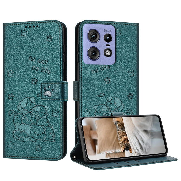Embossed Kitten Phone Leather Case with Lanyard, For Motorola Edge 50 Fusion, For Motorola Moto G 5G 2024, For Motorola Moto G Stylus 5G 2024, For Motorola Moto G34