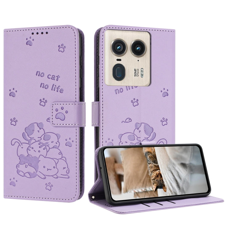 Embossed Kitten Phone Leather Case with Lanyard, For Motorola Edge 50 Fusion, For Motorola Moto G 5G 2024, For Motorola Moto G Stylus 5G 2024, For Motorola Moto G34