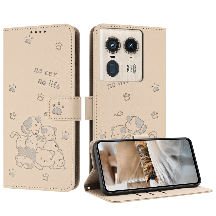 Embossed Kitten Phone Leather Case with Lanyard, For Motorola Edge 50 Fusion, For Motorola Moto G 5G 2024, For Motorola Moto G Stylus 5G 2024, For Motorola Moto G34