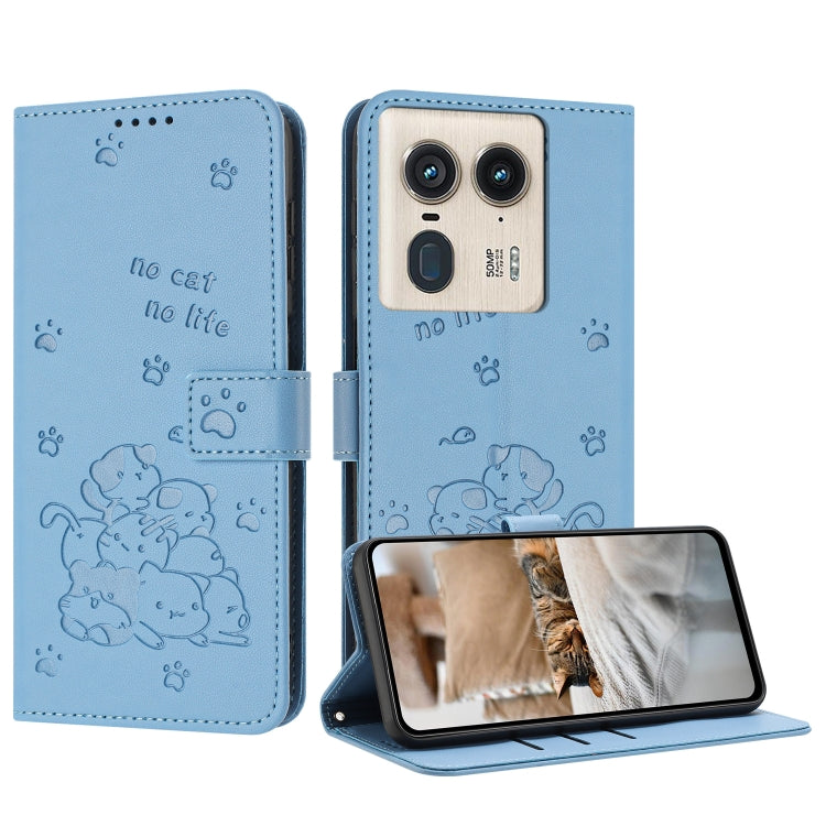 Embossed Kitten Phone Leather Case with Lanyard, For Motorola Edge 50 Fusion, For Motorola Moto G 5G 2024, For Motorola Moto G Stylus 5G 2024, For Motorola Moto G34