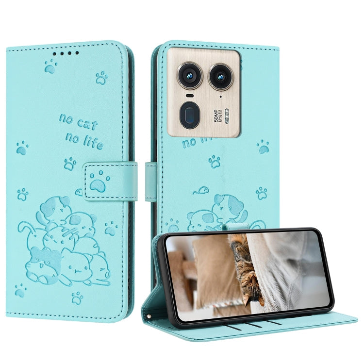 Embossed Kitten Phone Leather Case with Lanyard, For Motorola Edge 50 Fusion, For Motorola Moto G 5G 2024, For Motorola Moto G Stylus 5G 2024, For Motorola Moto G34